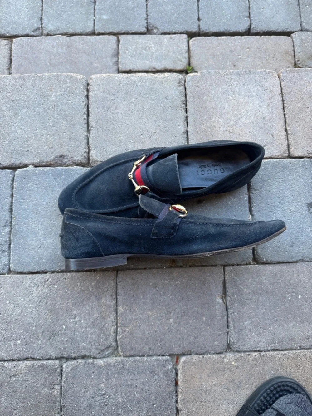 Gucci Blue Suede Loafers with Red and Blue Web & Gold Horsebit - Picture 3 of 12